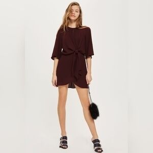Topshop Knot Front Mini Dress in Oxblood